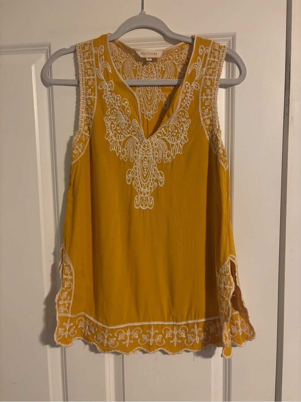 Solitaire Mustard Embroidered V-Neck Tank
